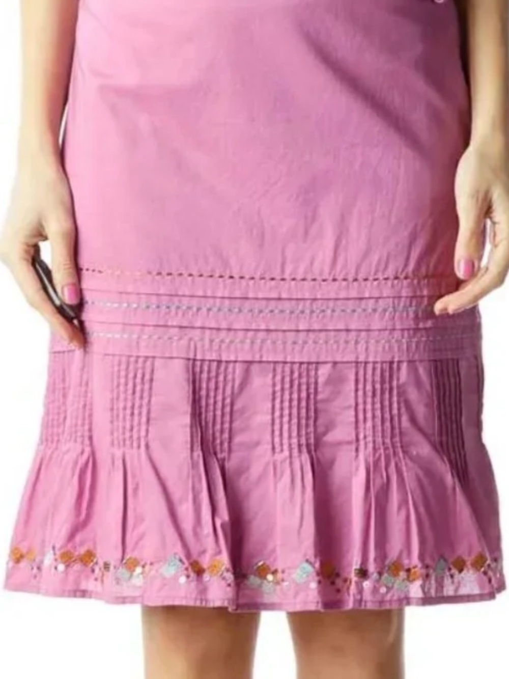 Sigrid Olsen Bright Pink A-Line Embroidered Hem Skirt sz 24